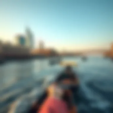 Abras Navigating the Serene Dubai Creek Traditional abras sailing across the Dubai Creek