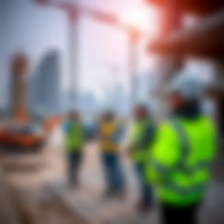 Collaborative Efforts at Al Azizi Construction Site Construction workers collaborating on an Al Azizi construction site emphasizing teamwork