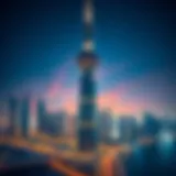 Stunning view of Al Kawthar Tower against the vivid Dubai skyline