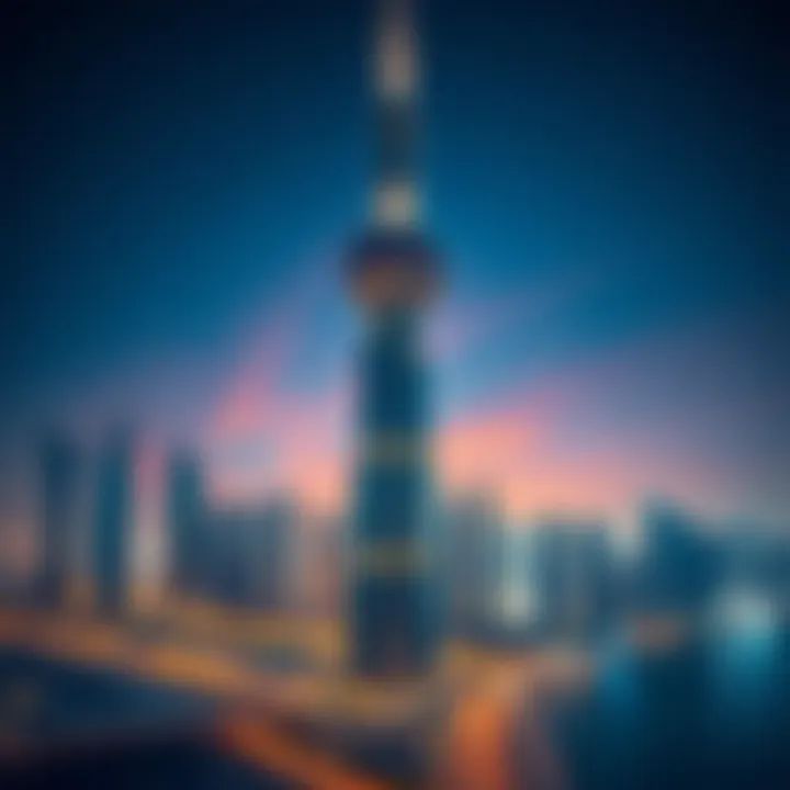 Stunning view of Al Kawthar Tower against the vivid Dubai skyline