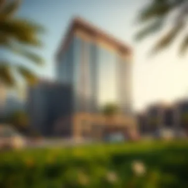 Surrounding environment of Dubai Studio City with green spaces