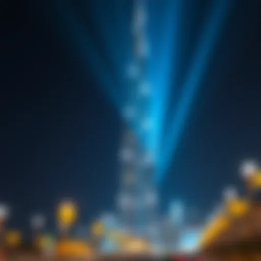 A breathtaking view of the Burj Khalifa illuminated during a light show