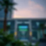 An overview of Business Bay Metro Station Exit Two, showcasing its entrance and surroundings.