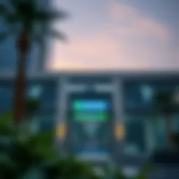 An overview of Business Bay Metro Station Exit Two, showcasing its entrance and surroundings.