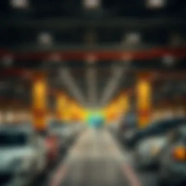 A bustling parking facility in a Dubai shopping center