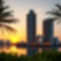 A stunning view of the Creek Gate Tower at sunset, showcasing its architectural beauty