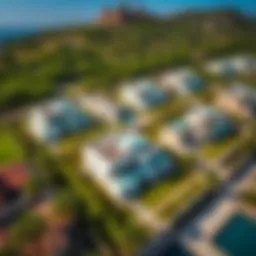 Stunning aerial view of Damac Lagoon Malta highlighting luxury villas amidst lush greenery