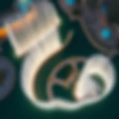 An aerial perspective showcasing the grandeur and layout of the Dubai Fountain.