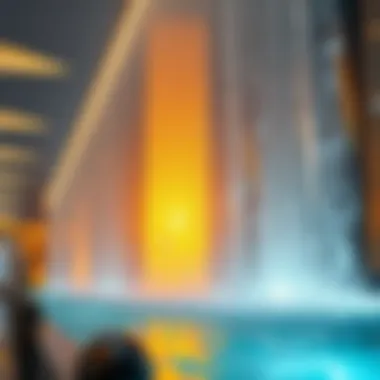 Close-up of the cascading water highlighting the artistry of the installation