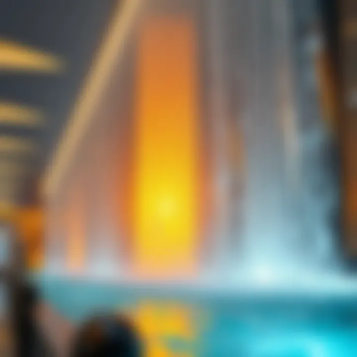 Close-up of the cascading water highlighting the artistry of the installation