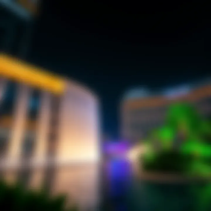 Night view of Dubai Mall waterfalls illuminated, showcasing the blend of nature and urban life