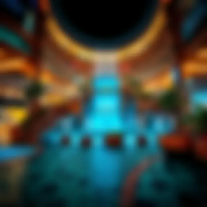 Wide-angle view capturing the waterfalls within the vibrant atmosphere of Dubai Mall