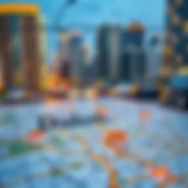 Map highlighting various neighborhoods in Dubai