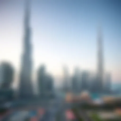 Dubai's Iconic Skyline Stunning skyline view of Dubai showcasing iconic skyscrapers