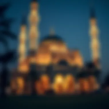 A Mosque Transformed for Ramadan Historic mosque adorned with festive lights
