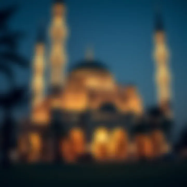 A Mosque Transformed for Ramadan Historic mosque adorned with festive lights