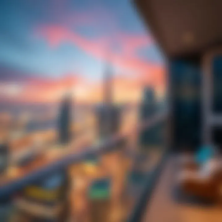 Panoramic Cityscape from Emaar Grande Panoramic view of the vibrant Dubai cityscape from an Emaar Grande balcony