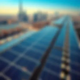Aerial view of solar panels in a Dubai skyline