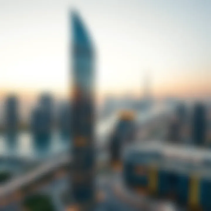 Breathtaking view of Afamia Tower 2 against Dubai skyline