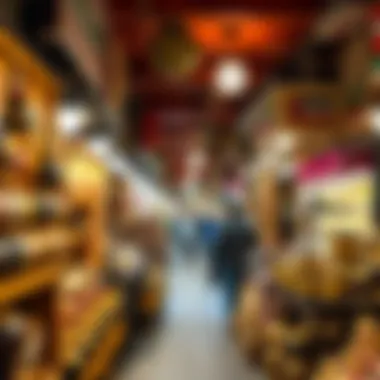 Vibrant market scene in Al Seef filled with cultural artifacts and souvenirs.