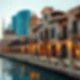 A picturesque view of Al Seef showcasing traditional architecture against the backdrop of modern Dubai.