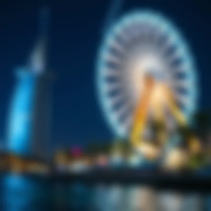 Close-up of the iconic Ain Dubai observation wheel illuminated at night
