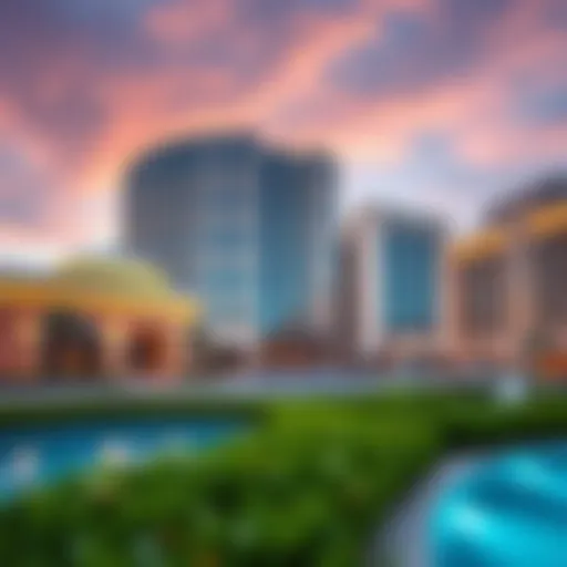 The striking architecture of Falcon City featuring iconic designs