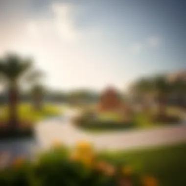 Amenities such as jogging paths and play areas designed for families in Dubai Village Park.