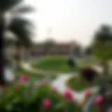 A panoramic view of Dubai Village Park showcasing its lush greenery and unique design.