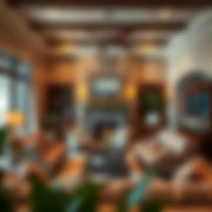 Cozy family room ambiance with warm colors and decorative accents