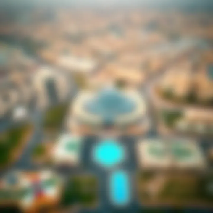 Aerial view of حمدان سنتر and its surroundings in Dubai's urban landscape