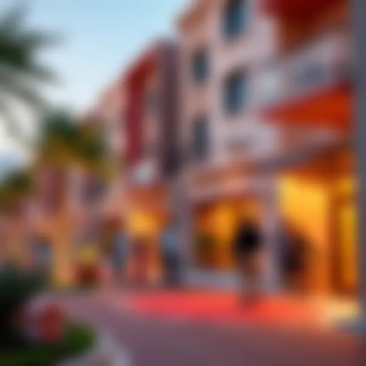 A vibrant neighborhood scene in Jumeirah Village Circle showcasing community interaction.