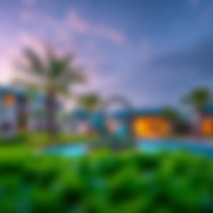 An illustration of community amenities like parks and recreational areas in Nesto JVC