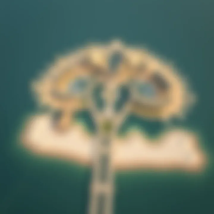 Aerial Perspective of Palm Jumaira's Unique Design Aerial view of Palm Jumaira showcasing its iconic shape and luxurious developments