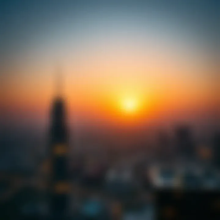 Panoramic cityscape view from Samaya Tower at sunset