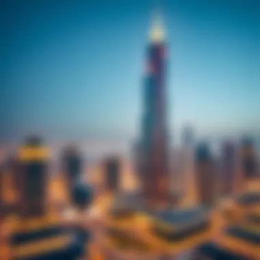 Dubai's Skyline Featuring the Iconic Skyscraper Panoramic shot of Dubai's skyline featuring the skyscraper prominently