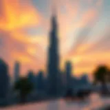 Stunning view of the second tallest building in the world against a sunset sky