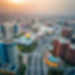 Aerial view of شارع واسط showcasing its vibrant surroundings and architecture