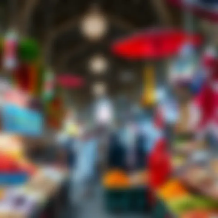 A bustling market scene depicting the lively atmosphere of شارع واسط