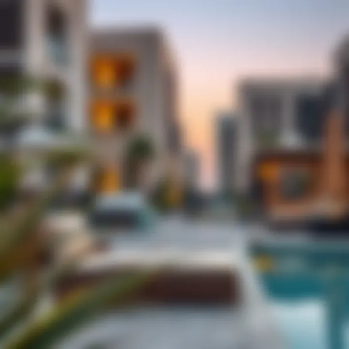 Trendy urban lifestyle highlighting outdoor amenities of upscale residences