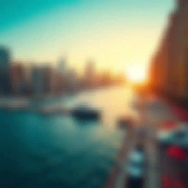 Stunning view of the Dubai Marina skyline at sunset