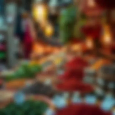 Colorful spices and herbs in a market stall