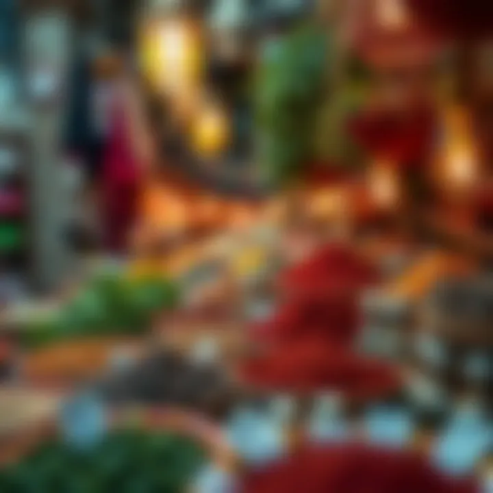 Colorful spices and herbs in a market stall