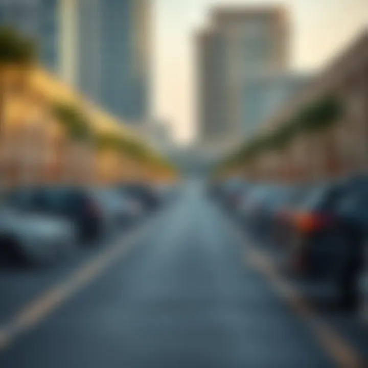 Well-maintained free parking lot in a busy Dubai neighborhood