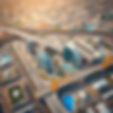 Transformative Infrastructure Developments Aerial view of a bustling infrastructure project in Abu Dhabi