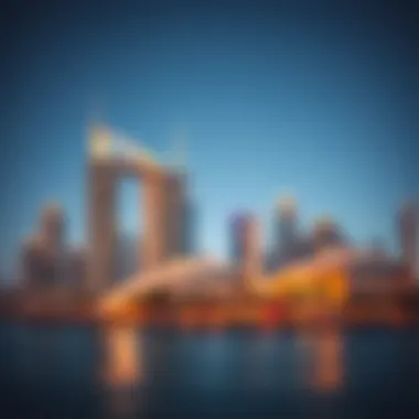 Luxurious Hotels Against Dubai's Iconic Skyline Skyline view of Dubai with luxurious hotels