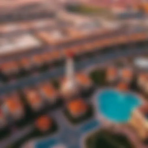 Aerial view of Jumeirah Village Circle showcasing residential properties