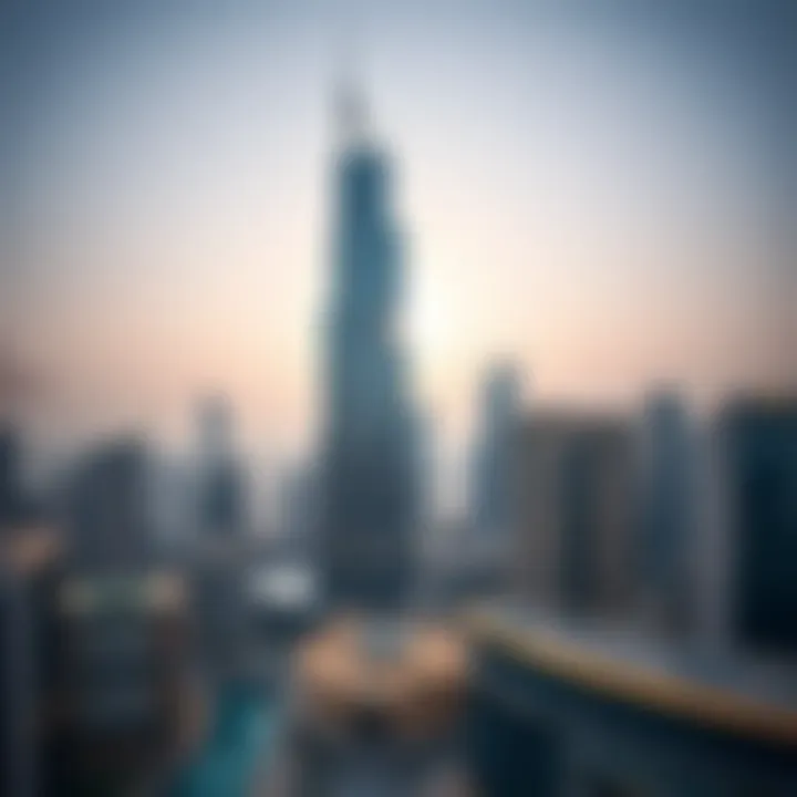 A panoramic view of the Latifa Tower Trade Center surrounded by Dubai's skyline.