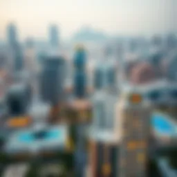 Aerial view of the Dubai skyline featuring Laya Heights' architectural designs