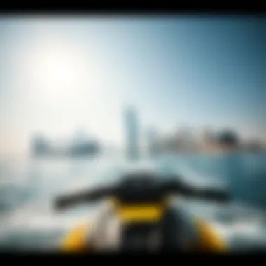 Stunning view of Dubai skyline from a jet ski on the water